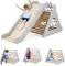GOPLUS Triangle d’Escalade Montessori Enfants avec Filet à Grimper, Planche et Échelle,Pierres avec Toboggan, Charge 50KG,Aire de Jeux Intérieur pour Bébé 1 an+(Gris)