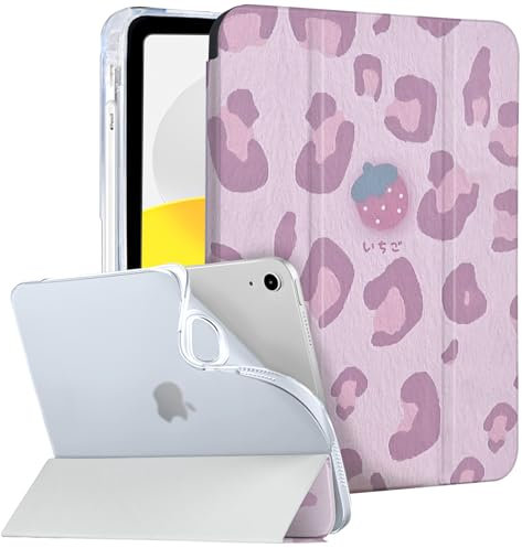 Vozehui Cover per iPad 10a generazione 2022, 10,9 pollici, protezione rosa antiurto con angoli regolabili, sveglia e sonno automatico Cover iPad 10, leopardo fragola