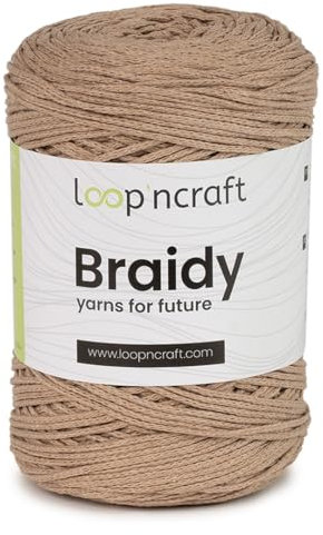 Cordino morbido per borse ad uncinetto in cotone riciclato, cordoncino 2 mm, 250gr al gomitolo, 250 metri, per borse ad uncinetto, progetti creativi e hobby (Beige)