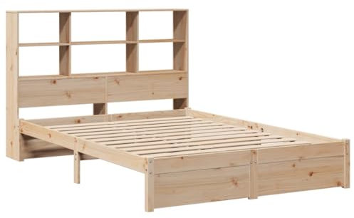 vidaXL Massivholzbett, Bett mit Bücherregal ohne Matratze, Bettgestell mit Lattenrost, Holzbett Doppelbett für Schlafzimmer, 140x200cm Kiefernholz