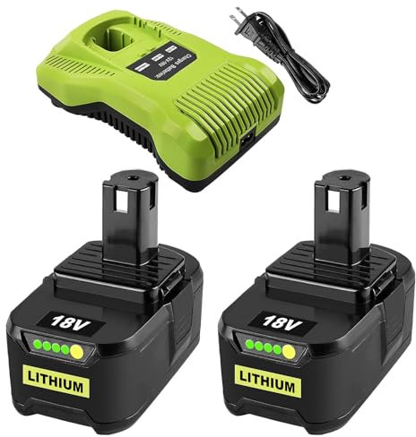 2 Packs 8.0Ah Ersatz für Ryobi Akku 18V mit Ladegerät Kompatibel mit Ryobi Akku P108 P107 P105 P104 P103 P102 P101 P100 RB18L50 RB18L40 RB18L25 RB18L15 Kompatibel mit Ryobi Ladegerät