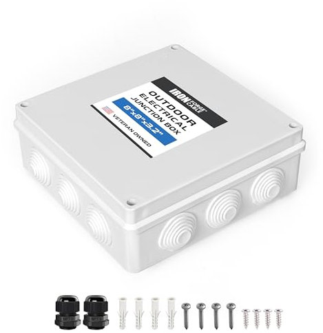 Iron Forge Cable Outdoor Electrical Box, 8 x 8 x 3.2 Inch White Junction Box with Complete Accessories, Drillable Waterproof Enclosure ABS Plastic Box with Cover for Electronics IP65