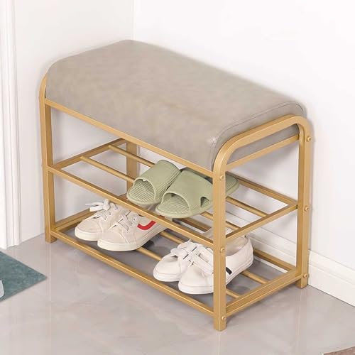 GXXINGIN Shoe Bench Entryway with Storage, Narrow Bench for Bedroom End of Bed Metal Shoe Rack with Seat Small Ottomans for Small Spaces