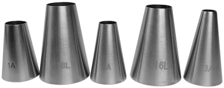 Lot de 5 Douille Patisserie Professionnelle, Douilles Rondes à Pâtisserie Glaçage en Acier Inoxydable Forme Ronde, Grande Douille de Glaçage en Acier Inoxydable Sans Couture pour Gâteau Et Crème