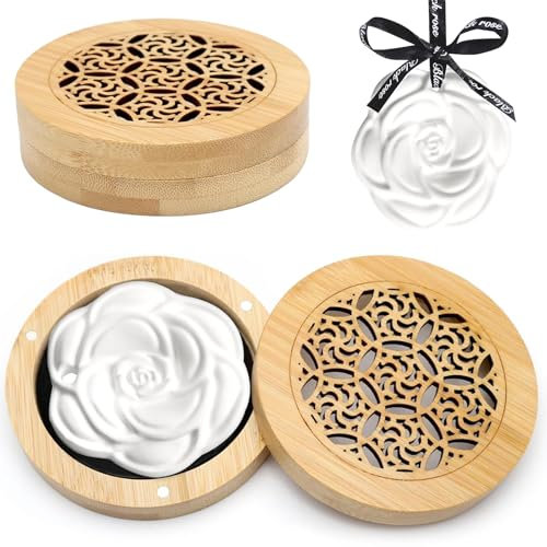 YOUNGSAY 2 Pcs Galet Diffuseur Huile Essentielle, Diffuseur Galet Huile Essentielle avec 2 Boîte à Parfum en Bois, Galet Diffuseur Huile Essentielle Fleur pour Chambre/Bureau/Voiture (2 Parfums)