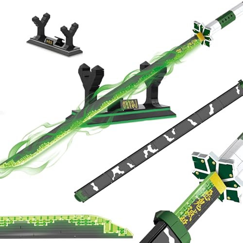 Dämonentöter Schwert Bausteine Bausatz, 710 Stück Sanemi Schwert Baublock mit Scheide und Ständer, Anime Fan Cosplay Schwerter Katana Samurai Modell Spielzeug, Ideen Geschenke für Kinder Erwachsene(A)