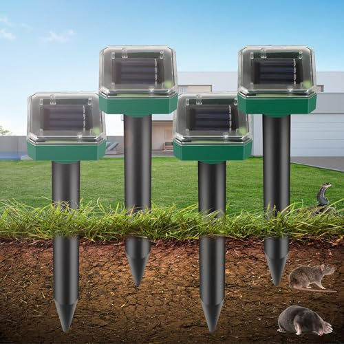 4 Stück Solar Maulwurfabwehr, Ultrasonic Solar Maulwurfschreck, Maulwurfbekämpfung, Wühlmausschreck, Mole Repellent, Schädlingsbekämpfung mit IP65 für Rasen Garten