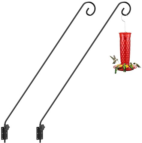 iBorn Wall Mount Deck Hook, 40 Squirrel Proof Bird Feeder Pole, Heavy Duty Extended Reach Wall Mounted Deck Hook Wall Pole, 180° Rotatable Arm, Solid Wire, Pack of 2