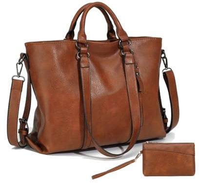 Tote Bags for Women Pu Leather Tote Purse Crossbody Bags with Pockets Top Handle Shoulder Handbags Work for Ladies 2PC Set