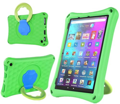 ODQQDO Tablet Case for Fire HD 10 (13th Gen, 2023/2024 Release), Soft EVA Back Case for Fire HD 10 Kids & Kids Pro Tablet,360 Turn Handle Folding(Green)