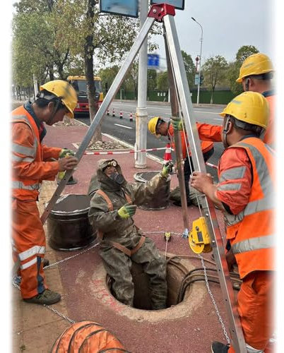Trépied de Sauvetage Trépied De Sauvetage En Espace Confiné Avec Pieds Réglables De 1,25m À 2,15m Et Treuil, Trépied De Sauvetage Robuste Pour Réservoirs De Pulpe Et Canalisations Souterraines(2600lbs