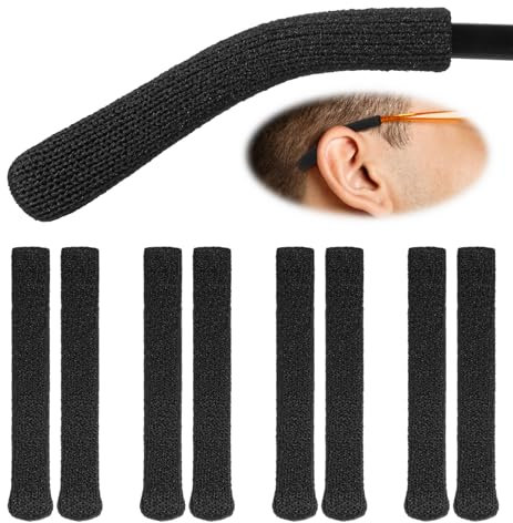 Glasses Ear Cushions, 4 Pair Glasses Arm Covers Soft Cushion, Elastic Nylon Eyeglass Arm Grips Covers Tips Anti-Slip for Eyeglass, Black