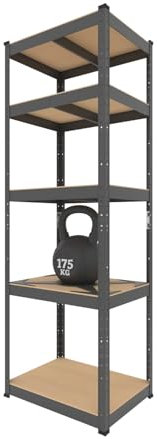 BAUSOKOL Metallregal 180x60x40 cm Schwarz – 5 MDF Böden – Tragkraft 875kg – Lagerregal, Werkstattregal, Kellerregal, Schwerlastregal