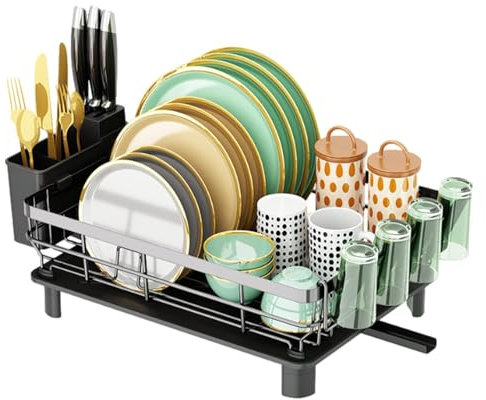 Rabagisseurs à vaisselle de grande capacité - Rack lourde, étagère d'évier de cuisine | Organisateur de séchage à vaisselle multifonctionnelle avec cotellerie Caractéristique du support pour une utili