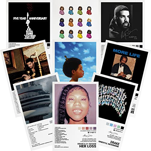 Drake Albumcover-Poster, Druck, Musik, Leinwand, Wandkunst, Set mit 9 Stück, für Teenager und Mädchen, ästhetische Wohnheim-Dekoration, ungerahmt, 20 x 30 cm