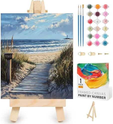 Diamond Painting Fan House Malen Nach Zahlen Erwachsene mit Rahmen-Malen nach Zahlen Erwachsene Anfängermit Holzstaffelei-Strand DIY Handgemalt Ölgemälde Kit für Geschenk Home Wand Décor 20x30 cm