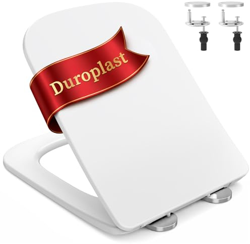SURFOU Tapa WC Universal en Forma de Cuadrado, Asiento de Inodoro de Duroplast con Cierre Suave, Soporta hasta 200 kg, Desmontaje Rápido para Limpieza Fácil, con Gomas para Fijación Estable