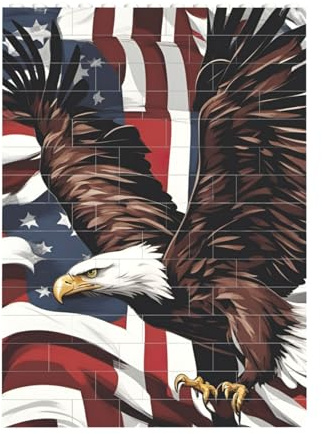 Kunstziegel-Puzzle-Set, DIY-Bausteine, 3D-Puzzle, Adler mit USA-Flagge, gedrucktes Design, Schreibtischdekoration, 10,2 x 14 cm