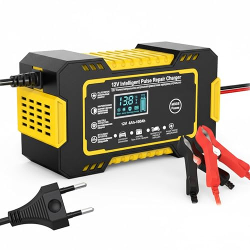 DAHJSD 12V Smart Battery Charger for Triumph Street Triple R675 675 675rx 765r 765s 765r 765rs, Car & Motorcycle Battery Charger, LCD Display, Auto Stop, Seasonal Charge, Multi-Protection,A Yellow