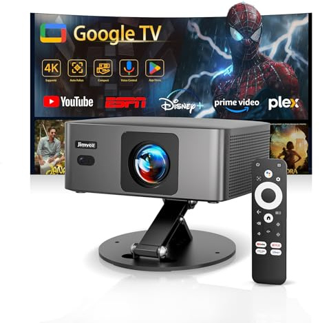 Videoprojecteur 4K【2026 GTV/1er Mini Ultra Courte】 Retroprojecteur Apps Officiell, AutoFocus/Keystone 1080P,1600 Hte luminosité Contrôle Vocal, WiFi6 Bluetooth5.4,Jimveo Projecteur Video Home Cinéma