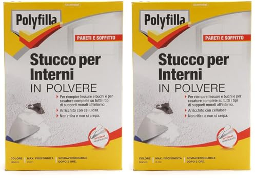 POLYFILLA STUCCO PER INTERNI, per riempimento e rasature in Polvere, BIANCO 1KG (Confezione da 2)