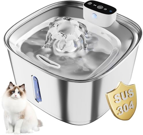 3.2L Fuente de Agua para Gatos sin Cable para Gatos y Perros Pequeños | Acero Inoxidable, Batería Recargable 4000mAh, Bomba Súper Silenciosa, Filtración Multicapa con Carbón Activo
