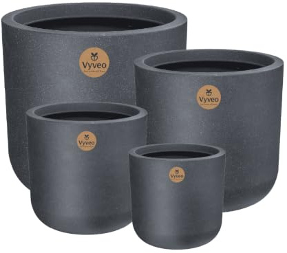 Vyveo - Blumentopf Orena - 4er-Set - Schwarz - Blumentopf für den Innen- und Außeneinsatz - Übertopf - Pflanztopf - Pflanzgefäß