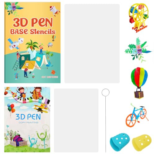 3D Stift Vorlagen Buch mit Durchsichtigem Platten Fingerkappen und Nadel | 2 Stück Bücher, Insgesamt 85 Muster, Mal Graffiti Vorlage als Zubehör für 3D-Stift Malen