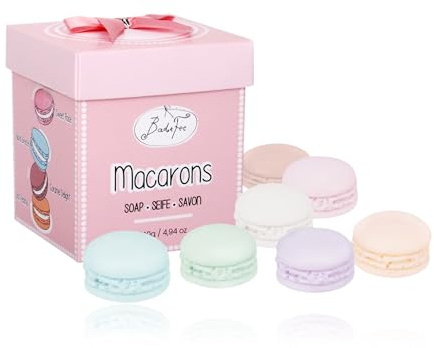 BadeFee - Gästeseife Macarons im Geschenkset - 8 Seifenstücke mit Glycerin Anteil, Reinigung & Pflege für zarte & geschmeidige Haut, ohne Mikroplastik, vegan & Tierversuchsfrei, Made in Germany