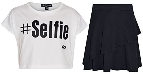 A2Z 4 Kids Girl Tops Kid Comic Graffiti #Love Paris NYC #Selfie Crop Top T-Shirt - Selfie 01 White Top Fril Skirt 11-12