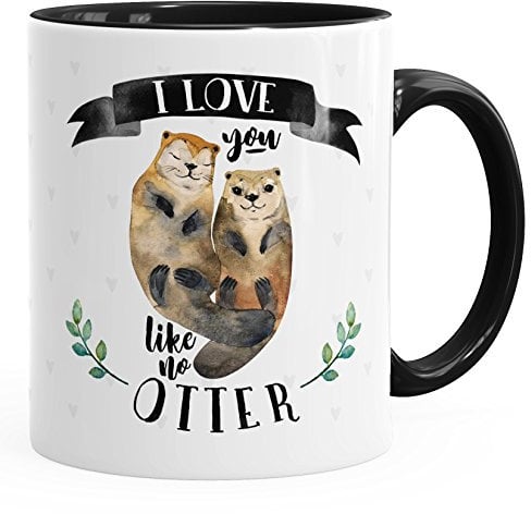 MoonWorks Kaffee-Tasse Otter Pärchen I Love You Like no Otter Geschenk Liebe Spruch Teetasse Keramiktasse schwarz Unisize