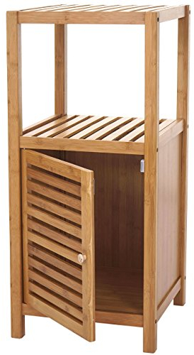 Mendler Badregal HWC-B18, Badezimmer Badschrank Standregal mit Tür, Bambus - 80x36x34cm