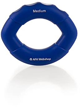 AFH Webshop Silikon Handtrainer und Fingertrainer | EasyFlex Premium Qualität | ergonomischer Fingertrainer Ring | Greifkraft Griffkraft Trainer (Länge: 10 cm, dunkelblau | mittel)