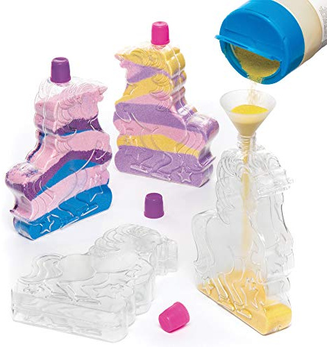 Baker Ross Bouteilles de sable coloré Licorne pour les loisirs créatifs et la décoration - Fournitures d'arts plastiques et loisirs créatifs (Lot de 4)