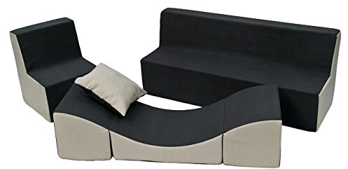 Velinda Kindersitzgruppe: Kinderstuhl+Sitzbank+Liegestuhl Kinderzimmermöbel Spiel-Set (Farbe: grau-beige)