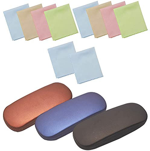 3 Stück Brillenetui Hardcase, Kratzfeste Brillenbox für Brillenaufbewahrung Hard Shell Brillenetui Brillen Sonnenbrillen Schutzbox mit 10 Reinigungstüchern für Frauen und Männer