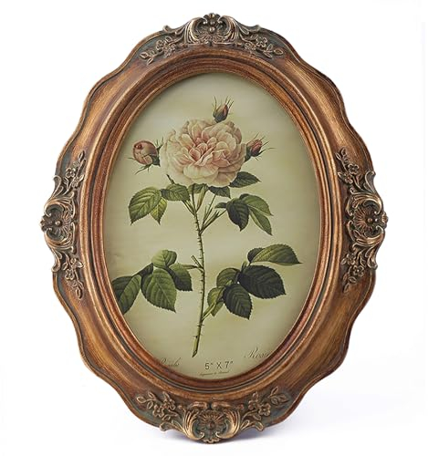 SIKOO Vintage-Bilderrahmen, ovaler Bilderrahmen, Tisch- und Wandhalterung, antiker Bilderrahmen mit hochauflösender Glasfront, ovale Wandkunst, Bronze-Gold