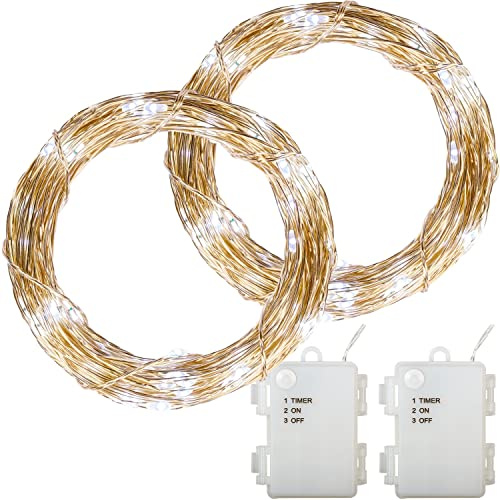 VOLTRONIC LED Lichterdraht, innen und außen, IP44, Batteriebetrieben, Größen- und Farbwahl, 2x 100 LEDs, kaltweiß