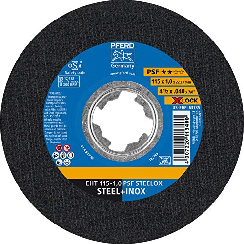 PFERD Schleifscheibe, 115 x 1,0 mm, gerade, X-Lock (22,23 mm), PSF STEELOX, 61730101 - für schnellen und bequemen Werkzeugwechsel, 1 Stück