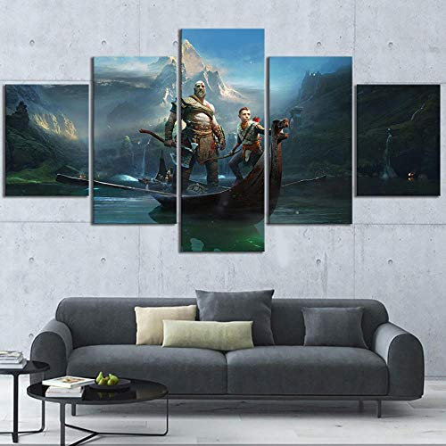 Artzon 5 Panel Wandkunst Leinwand Modulare Bild Hd God of War Spiel Malerei Kunst Bild Home Decoration@ 30X40Cmx2 30X60Cmx2 30X80Cmx1-Mit Rahmen