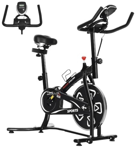 HOMCOM Indoor Stationary Exercise Bike 6kg Flywheel LCD Monitor Black | Fitness Cardio Workout Bike Trainer, Home Gym, Adjustable Resistance, Pad, Bottle Holder
