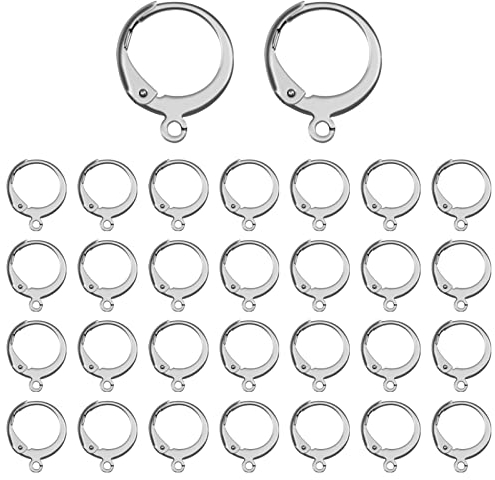 TOAOB 50 Pezzi Ganci per Orecchini a Leva in Acciaio Inossidabile Anallergici Rotondo Anello Chiusura Orecchino Monachello 14.5 X 12 mm per Fai da Te Creazione di Gioielli