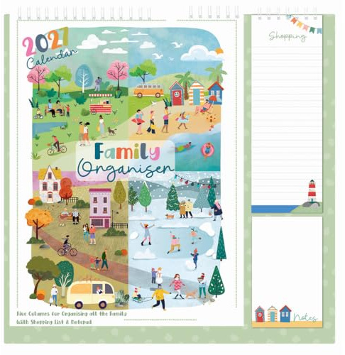 2027 Family Organiser Calendar with Shopping List & Notepad | 5 Column Month to View Family Wall Planner - Spiral Bound Hanging Calendar UK Holidays | Home, Kitchen & Busy Family Planning