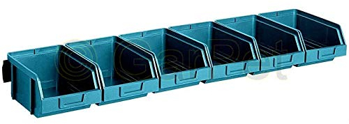 6 x Stapelbox Gr.2 + Metallschiene Sichtlagerkasten Set Wandhalterung Lager Stapel Box Sortiment Kasten Werkstatt