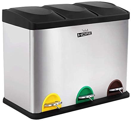 Cubo de reciclaje ecológico 45 litros de 3 compartimentos, reciclaje de basura / cubos de reciclaje, Gran Capacidad, para Papel, Vidrio y Plástico, Id