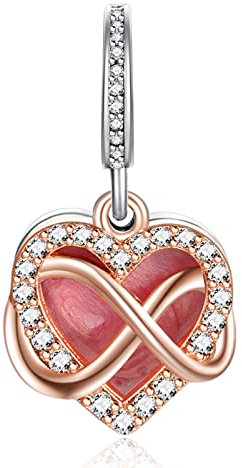 LaMenars Gold Unendliche Liebe Love Charms 925 Silber für Familie Freund Mutter Liebhaber Freundin Anhänger Charm Geeignet für Damen Armbänder und Halsketten Geburtstag Muttertag Geschenk