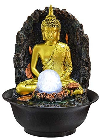 Relaxation Desktop Fountains Indoor Buddha Fountain - Zen Tabletop Water Fountain Golden Buddha Sculpture And Circulating Water Indoor Decorations For Sleep Relaxation Meditation Interior Water Featur