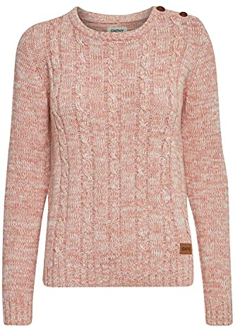 OXMO OXPhia Damen Strickpullover Grobstrick Pullover mit Rundhals-Ausschnitt 100% Baumwolle Regular fit, Größe:L, Farbe:Powder Rose (795178)