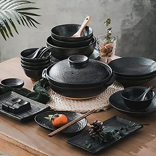 JMBK - Vajilla de loza, estilo vintage clásico, juego de mesa moderno, vajilla para picnic, cenero para adultos, color negro