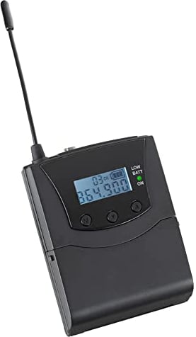 Beatfoxx Silent Guide V2 SDT-BP30 Bodypack-Sender - UHF Stereo-Transmitter - 3 Kanäle - 50 m Reichweite - Mikrofon- und Aux-Eingang - 2X AA-Batterie/Akku benötigt - Gürtelclip aus Metall - Schwarz